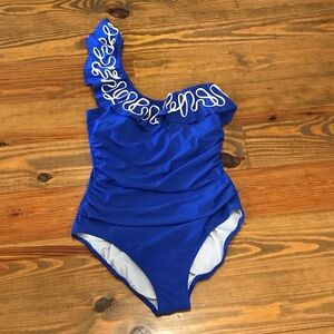 Blue One-Shoulder Womens Swimsuit 14